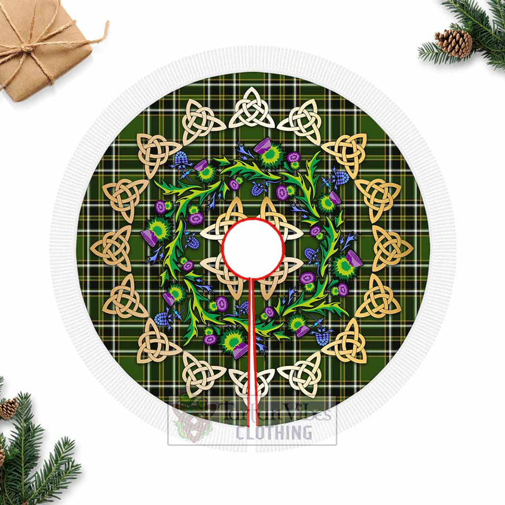 Birmingham Tartan Christmas Tree Skirt with Thistle Celtic Knot Style Fringed Tree Skirts - Tartan Vibes Clothing