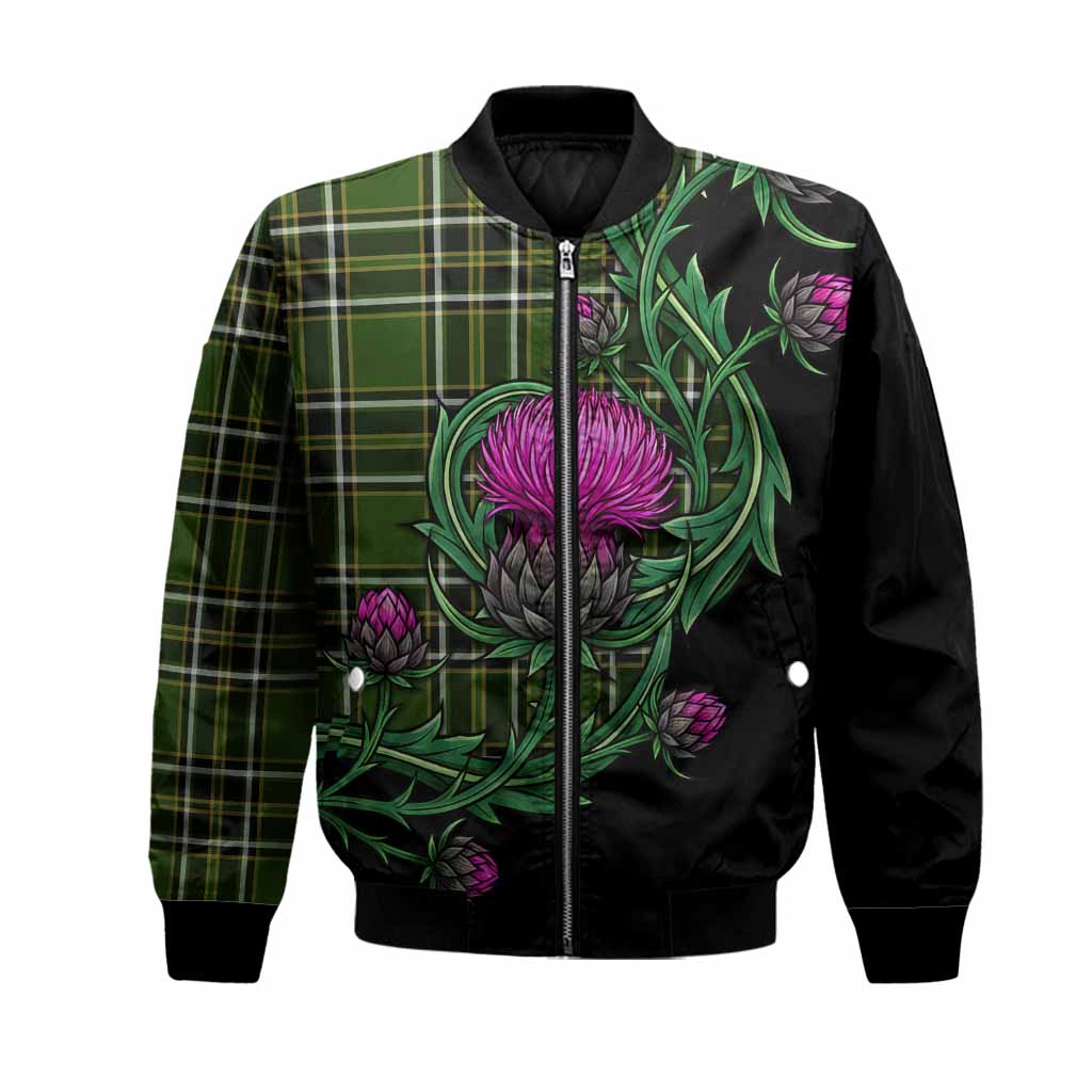 Birmingham Tartan Bomber Jacket Resilient Scottish Thistle Unisex Black - Tartan Vibes Clothing
