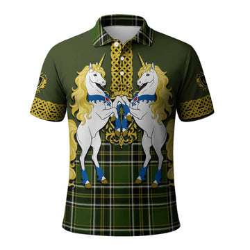 Birmingham Tartan Polo Shirt Unicorn Celtic Knot And Thistle Emblem