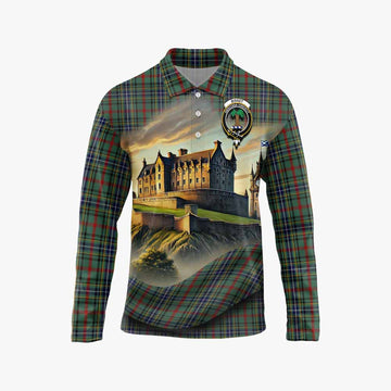 Bisset Tartan Family Crest Long Sleeve Polo Shirt with Scottish Ancient Castle Style Unisex - Tartan Vibes Clothing