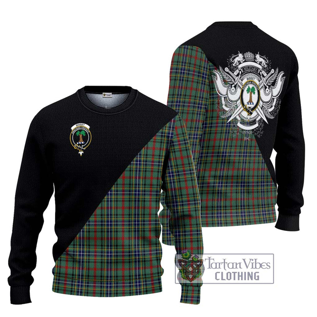 Bisset Tartan Ugly Sweater with Family Crest and Military Logo Style Unisex - Tartan Vibes Clothing