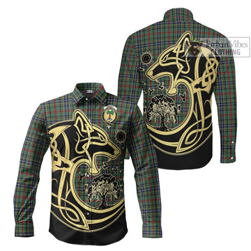 Bisset Tartan Long Sleeve Button Shirt with Family Crest Celtic Wolf Style Men's Shirt S - Tartan Vibes Clothing