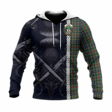 Bisset Tartan Knitted Hoodie with Family Crest Cross Sword Thistle Celtic Vibes Unisex Knitted Pullover Hoodie - Tartan Vibes Clothing