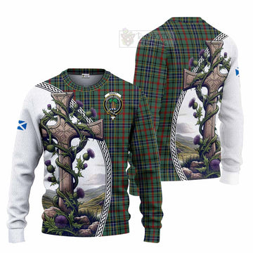Bisset Tartan Knitted Sweater with Family Crest and St. Andrew's Cross Accented by Thistle Vines Unisex - Tartan Vibes Clothing