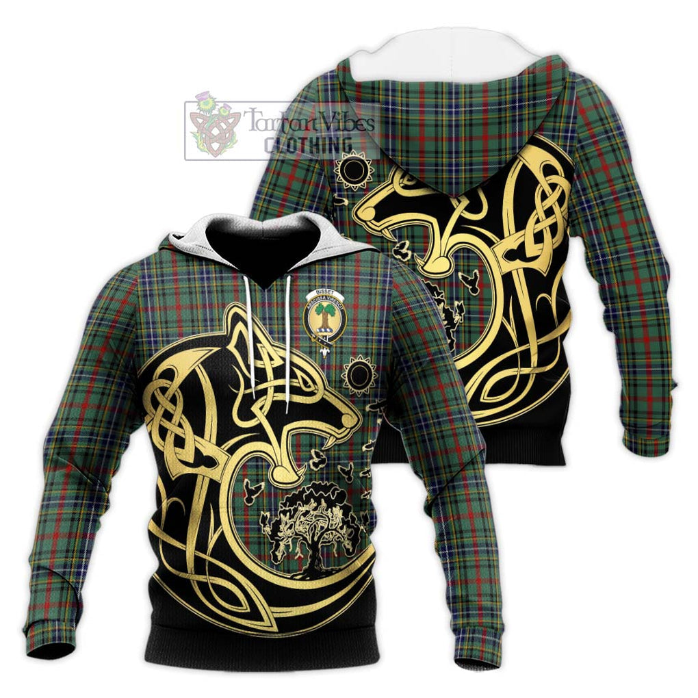 Bisset Tartan Knitted Hoodie with Family Crest Celtic Wolf Style Unisex Knitted Pullover Hoodie - Tartan Vibes Clothing