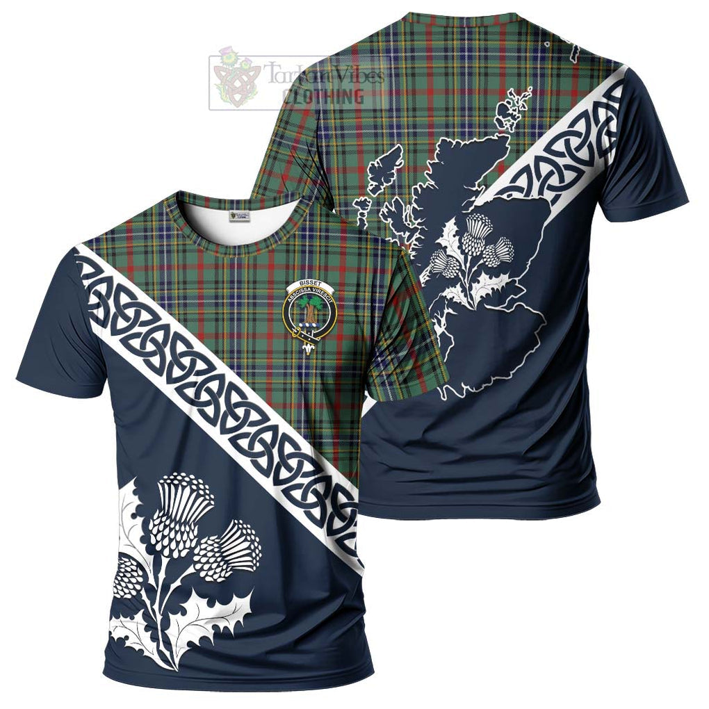 Bisset Tartan T-Shirt Featuring Thistle and Scotland Map Kid's Shirt - Tartanvibesclothing Store