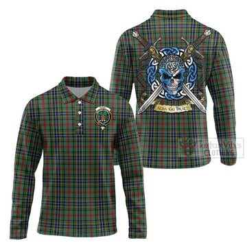 Bisset Tartan Long Sleeve Polo Shirt with Family Crest Celtic Skull Style Unisex - Tartan Vibes Clothing