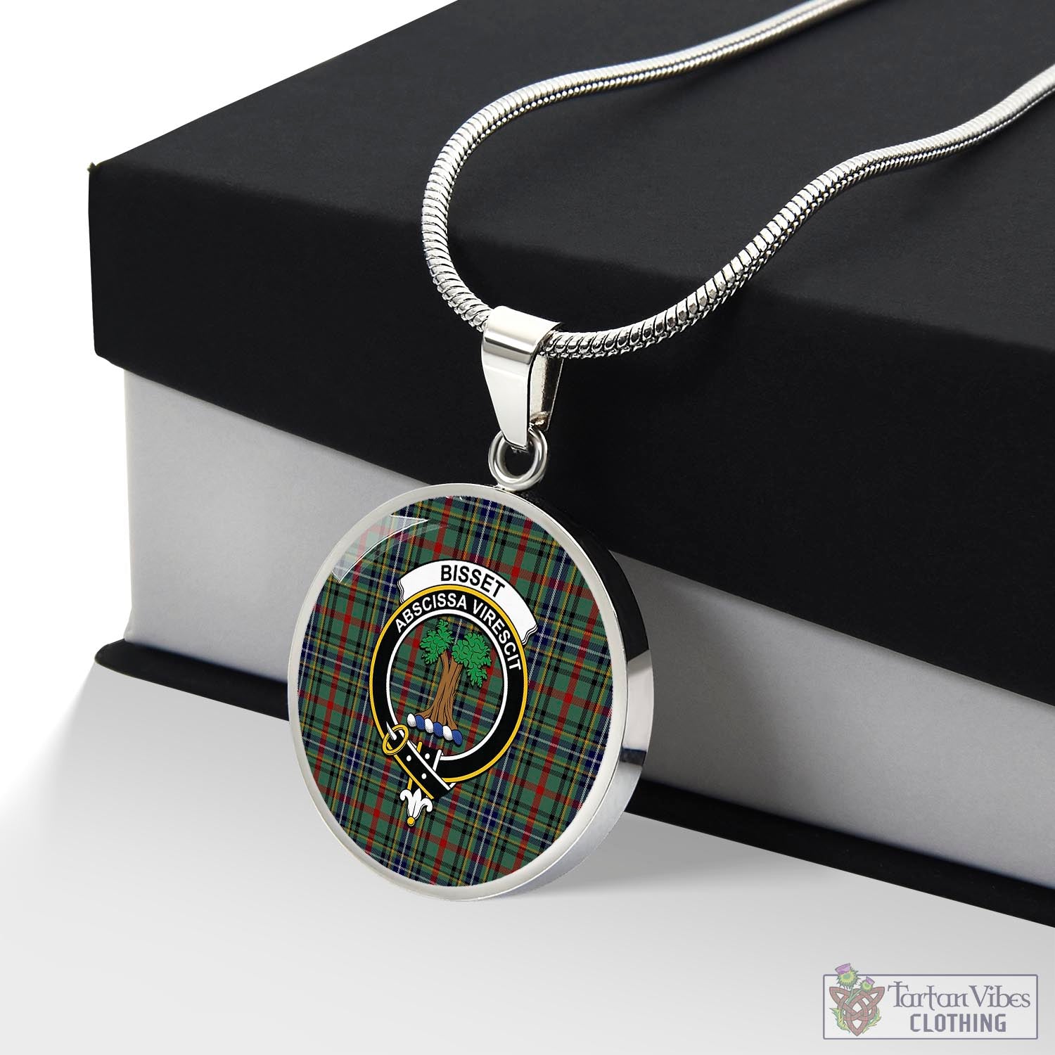 Tartan Vibes Clothing Bisset Tartan Circle Necklace with Family Crest