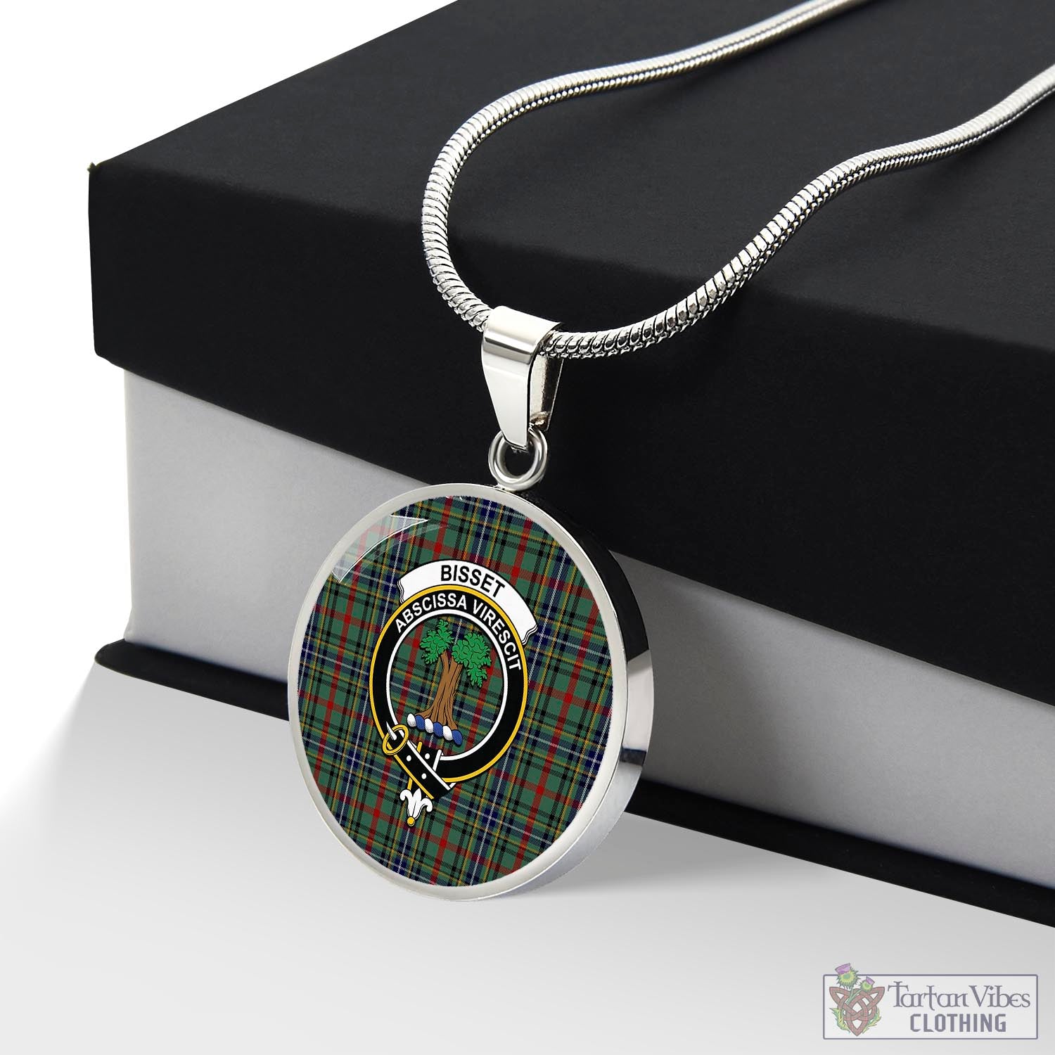 Bisset Tartan Circle Necklace with Family Crest Luxury Necklace (Silver) No - Tartan Vibes Clothing