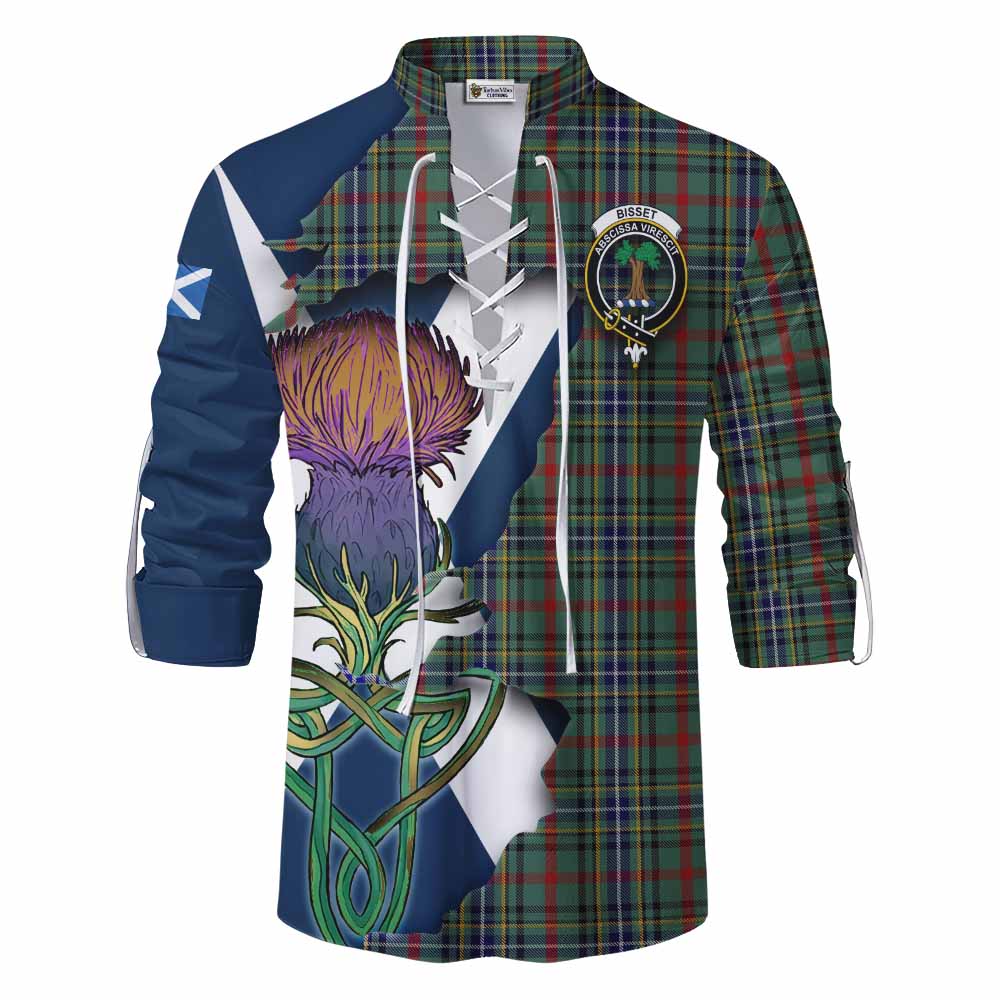 Tartan Vibes Clothing Bisset Tartan Family Crest Ghillie Kilt Shirt Scottish Thistle Celtic Inspired