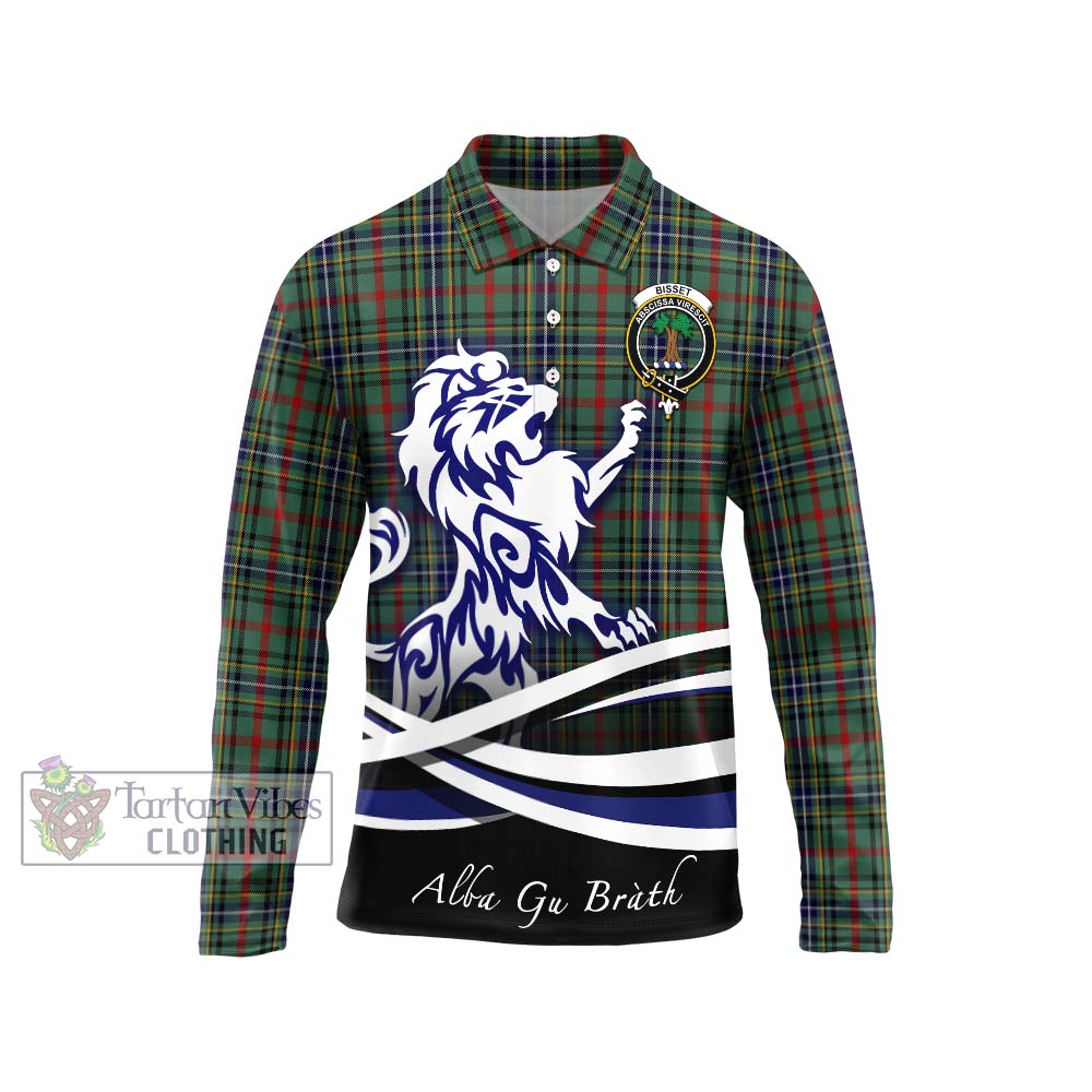 Bisset Tartan Long Sleeve Polo Shirt with Alba Gu Brath Regal Lion Emblem Unisex - Tartan Vibes Clothing