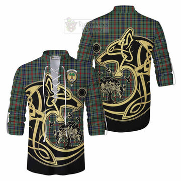 Bisset Tartan Ghillie Kilt Shirt with Family Crest Celtic Wolf Style Men - Tartan Vibes Clothing