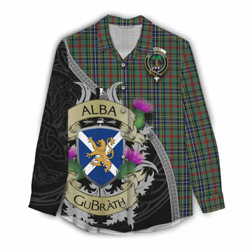 Bisset Tartan Family Crest Women's Casual Shirt Lion Rampant Royal Thistle Shield Celtic Inspired Female - Tartan Vibes Clothing