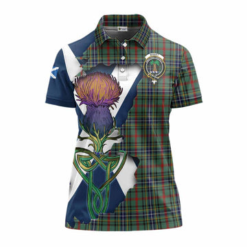 Tartan Vibes Clothing Bisset Tartan Family Crest Women's Polo Shirt Scottish Thistle Celtic Inspired