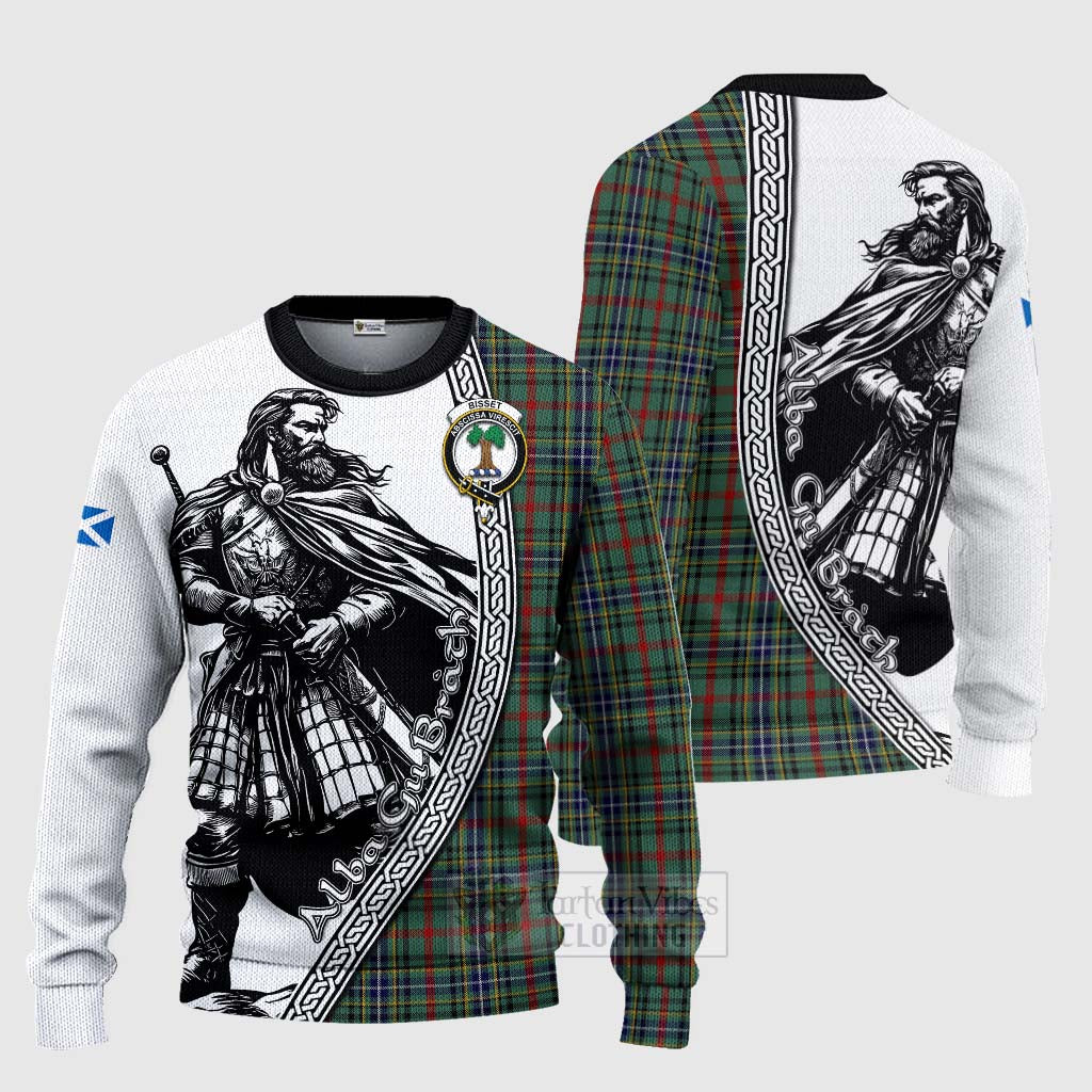 Bisset Tartan Clan Crest Knitted Sweater with Highlander Warrior Celtic Style Unisex - Tartan Vibes Clothing