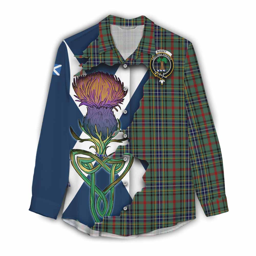 Tartan Vibes Clothing Bisset Tartan Family Crest Women's Casual Shirt Scottish Thistle Celtic Inspired