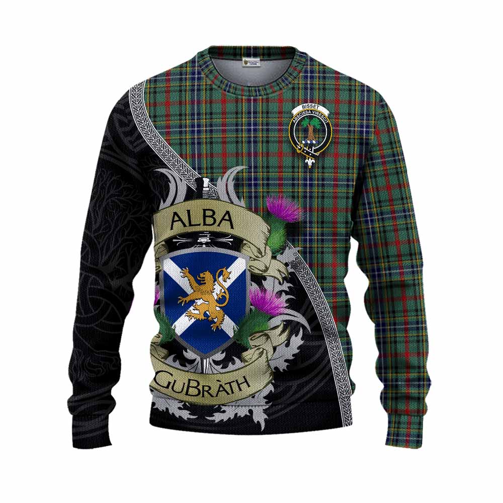 Bisset Tartan Family Crest Knitted Sweater Lion Rampant Royal Thistle Shield Celtic Inspired Unisex - Tartan Vibes Clothing