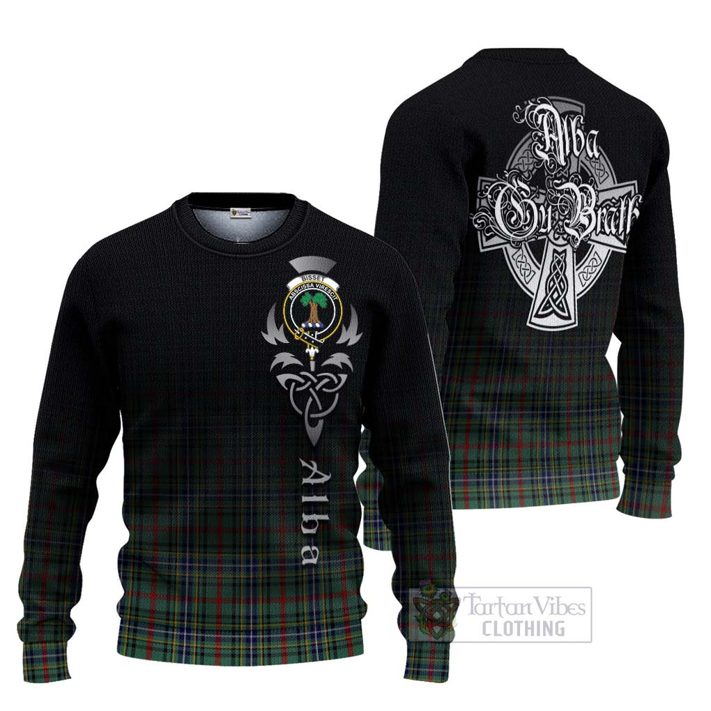 Bisset Tartan Ugly Sweater Featuring Alba Gu Brath Family Crest Celtic Inspired Unisex - Tartan Vibes Clothing