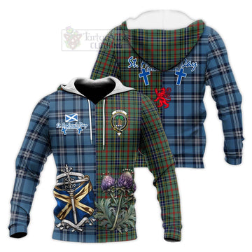 Bisset Tartan Knitted Hoodie Happy St. Andrew's Day Half Tartan Style Unisex Knitted Pullover Hoodie - Tartan Vibes Clothing