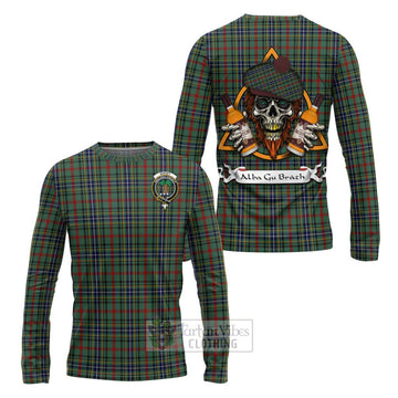 Bisset Tartan Long Sleeve T-Shirt with Family Crest and Bearded Skull Holding Bottles of Whiskey Unisex - Tartan Vibes Clothing