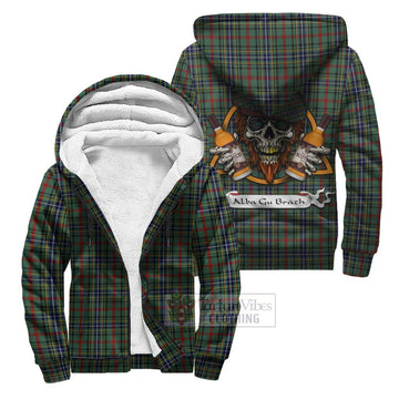 Bisset Tartan Sherpa Hoodie with Family Crest and Bearded Skull Holding Bottles of Whiskey Unisex S - Tartan Vibes Clothing