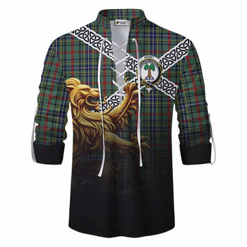 Bisset Crest Tartan Ghillie Kilt Shirt with Golden Lion Emblem Celtic Style Men - Tartan Vibes Clothing