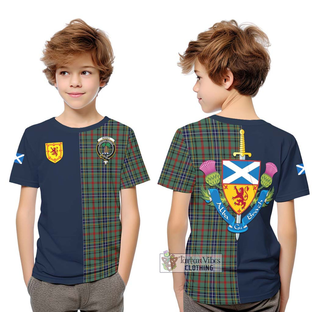Bisset Tartan Kid T-Shirt Alba with Scottish Lion Royal Arm Half Style Youth XL Size14 - Tartan Vibes Clothing