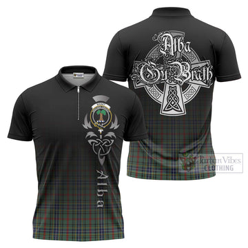 Bisset Tartan Zipper Polo Shirt Featuring Alba Gu Brath Family Crest Celtic Inspired Unisex - Tartan Vibes Clothing