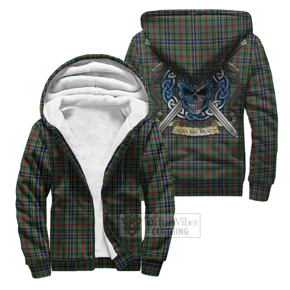 Bisset Tartan Sherpa Hoodie with Family Crest Celtic Skull Style Unisex S - Tartan Vibes Clothing
