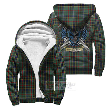 Bisset Tartan Sherpa Hoodie with Family Crest Celtic Skull Style Unisex S - Tartan Vibes Clothing