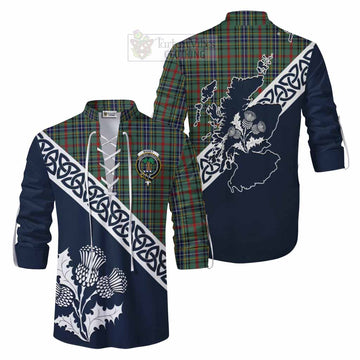 Bisset Tartan Ghillie Kilt Shirt Featuring Thistle and Scotland Map Men - Tartan Vibes Clothing
