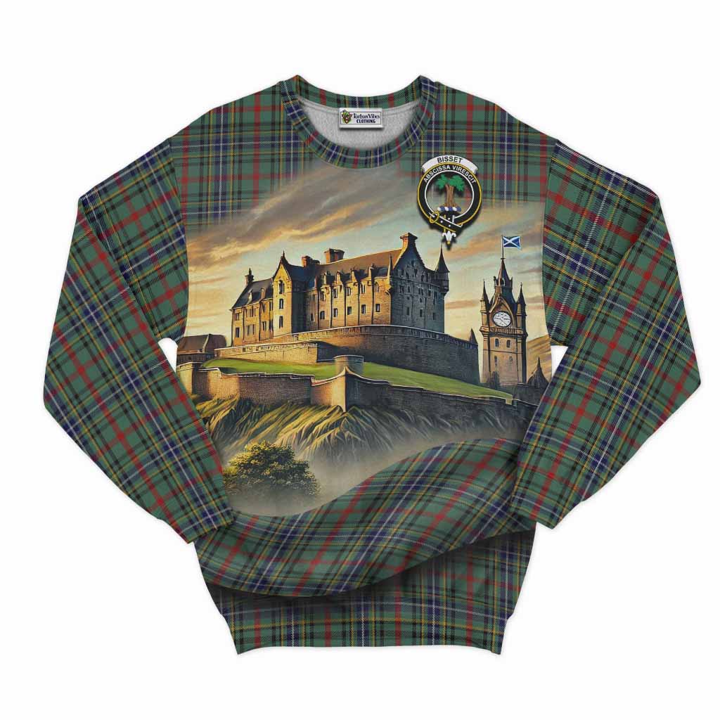 Bisset Tartan Family Crest Sweatshirt with Scottish Ancient Castle Style Unisex - Tartan Vibes Clothing