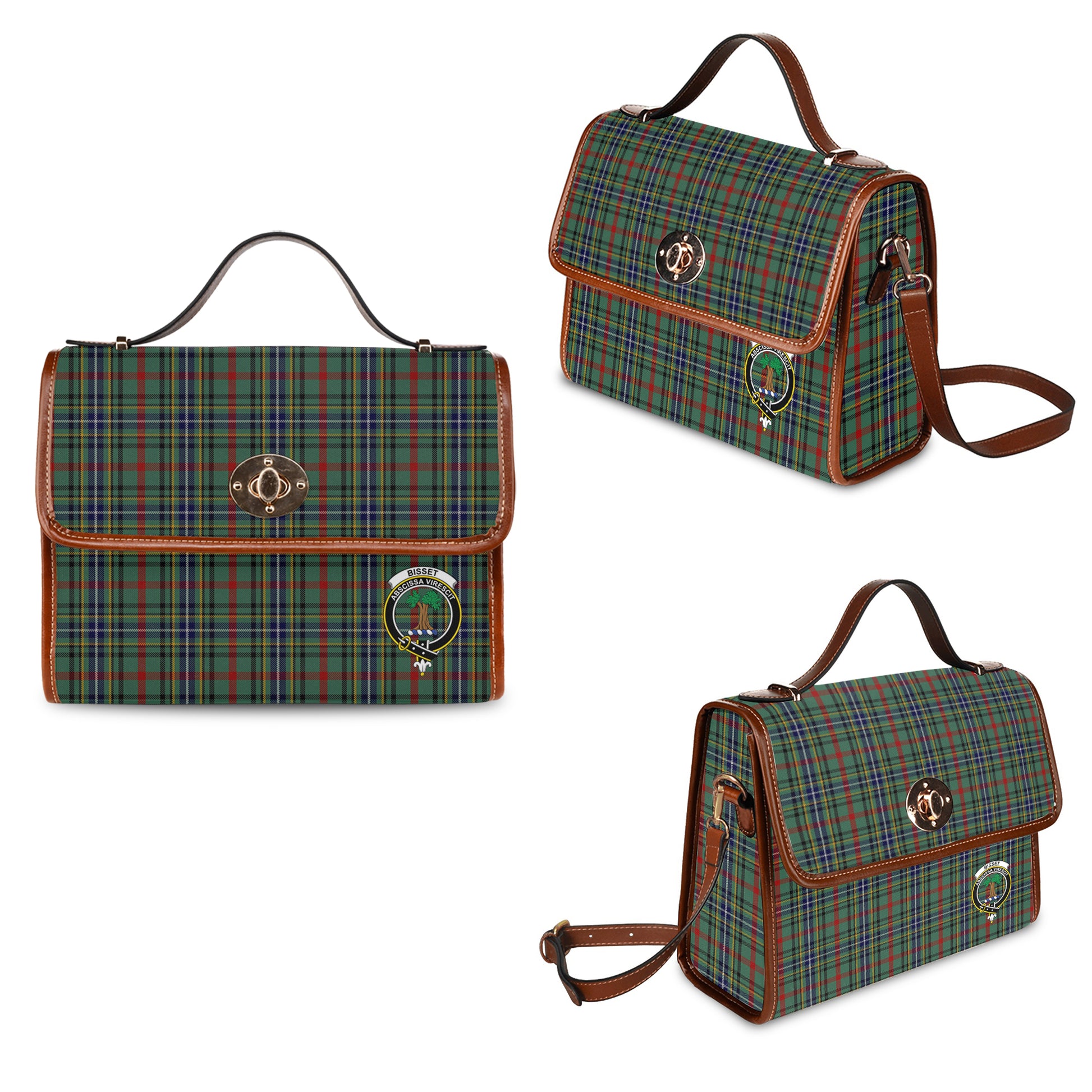 Bisset Tartan Leather Strap Waterproof Canvas Bag with Family Crest One Size 34cm * 42cm (13.4" x 16.5") - Tartanvibesclothing