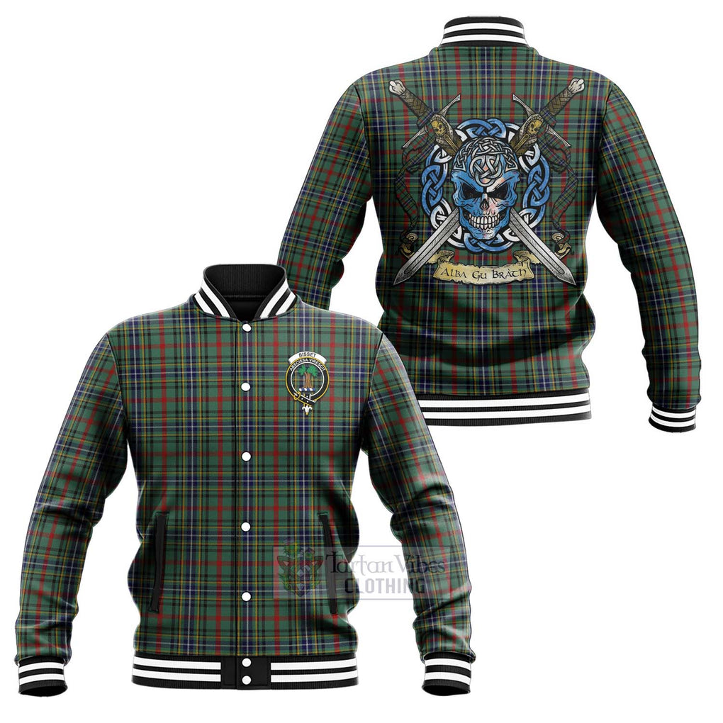 Bisset Tartan Baseball Jacket with Family Crest Celtic Skull Style Unisex - Tartan Vibes Clothing