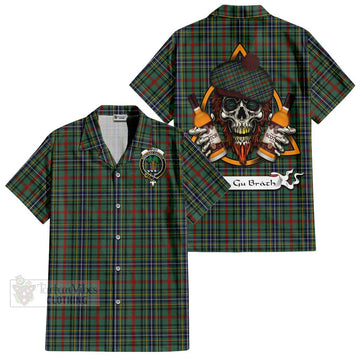 Bisset Tartan Hawaiian Shirt with Family Crest and Bearded Skull Holding Bottles of Whiskey Kid - Tartan Vibes Clothing
