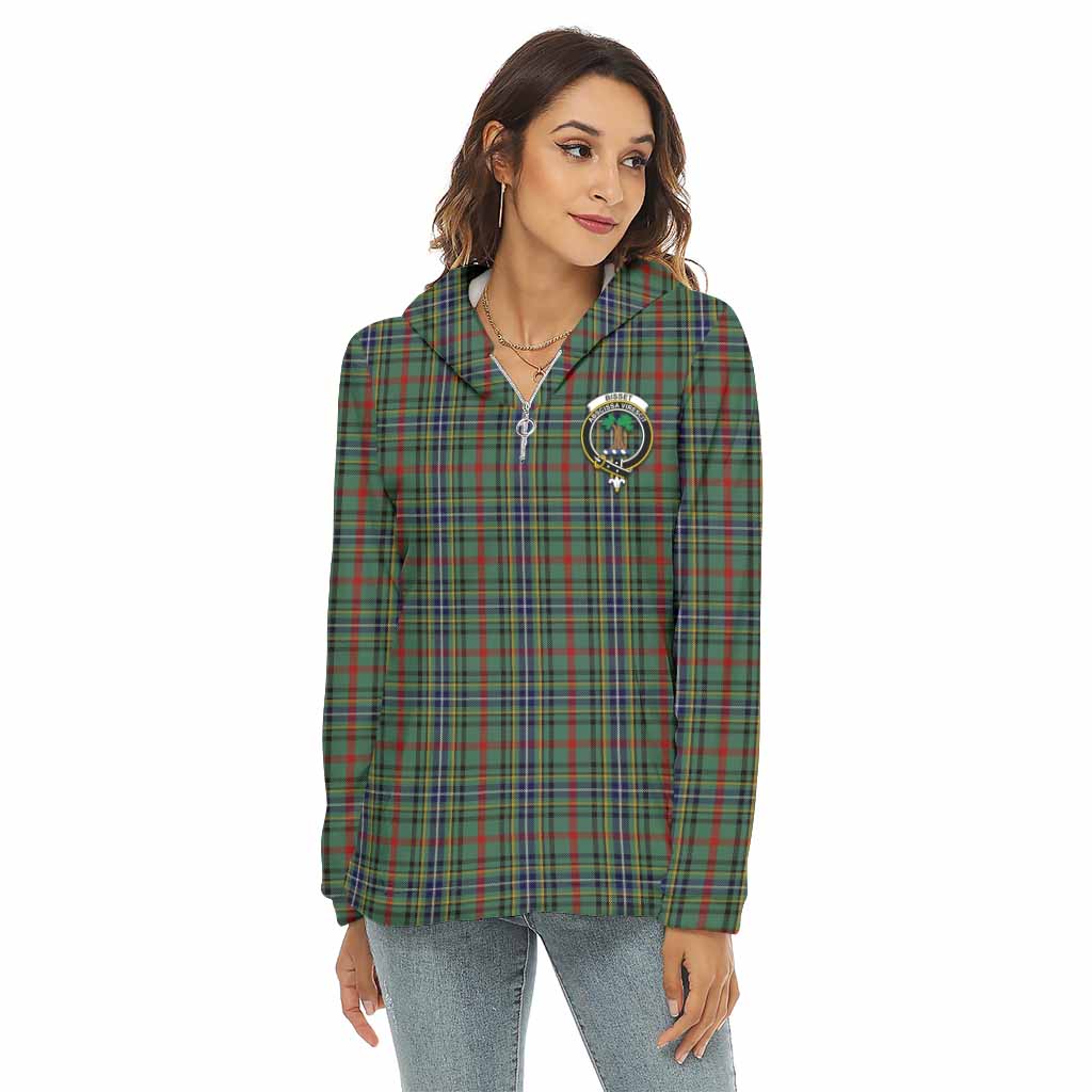 Bisset Tartan Women's Borg Fleece Hoodie with Half Zip with Family Crest Female - Tartan Vibes Clothing