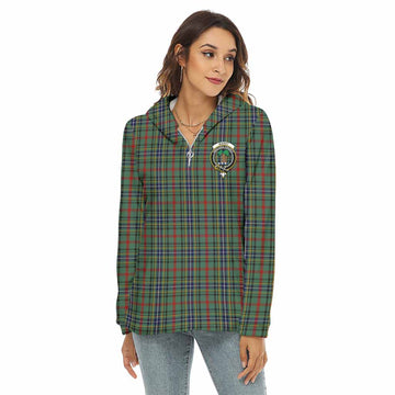 Bisset Tartan Women's Borg Fleece Hoodie with Half Zip with Family Crest Female - Tartan Vibes Clothing