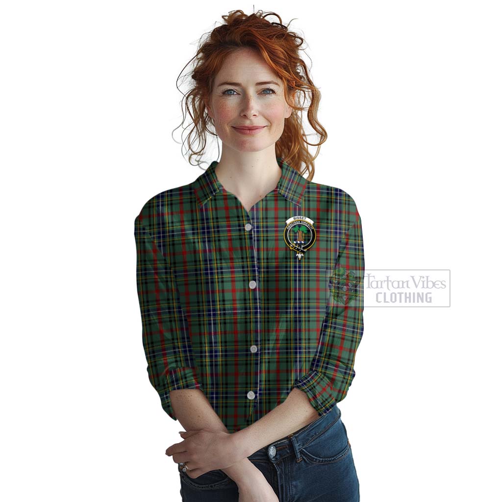 Bisset Tartan Women's Casual Shirt with Family Crest Celtic Skull Style Female - Tartan Vibes Clothing