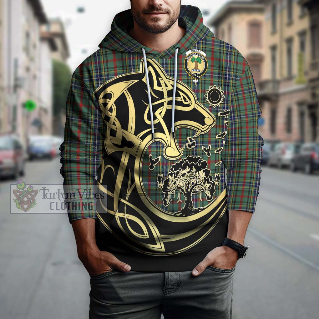 Bisset Tartan Hoodie with Family Crest Celtic Wolf Style Zip Hoodie - Tartan Vibes Clothing