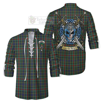 Bisset Tartan Ghillie Kilt Shirt with Family Crest Celtic Skull Style Men - Tartan Vibes Clothing