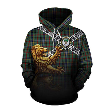 Bisset Crest Tartan Cotton Hoodie with Golden Lion Emblem Celtic Style Pullover Hoodie XS - Tartan Vibes Clothing