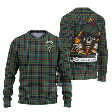 Bisset Tartan Ugly Sweater with Family Crest and Bearded Skull Holding Bottles of Whiskey Unisex - Tartan Vibes Clothing