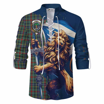 Bisset Tartan Family Crest Ghillie Kilt Shirt with Scottish Majestic Lion Men - Tartan Vibes Clothing