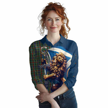 Bisset Tartan Family Crest Women's Casual Shirt with Scottish Majestic Lion Female - Tartan Vibes Clothing