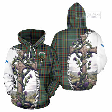 Bisset Tartan Hoodie with Family Crest and St. Andrew's Cross Accented by Thistle Vines Zip Hoodie - Tartan Vibes Clothing