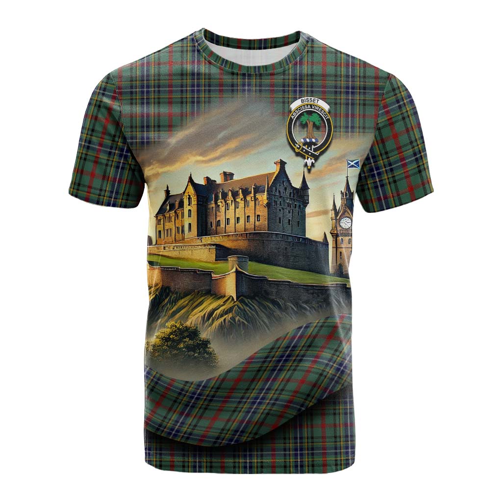 Tartan Vibes Clothing Bisset Tartan Family Crest Cotton T-shirt with Scottish Ancient Castle Style