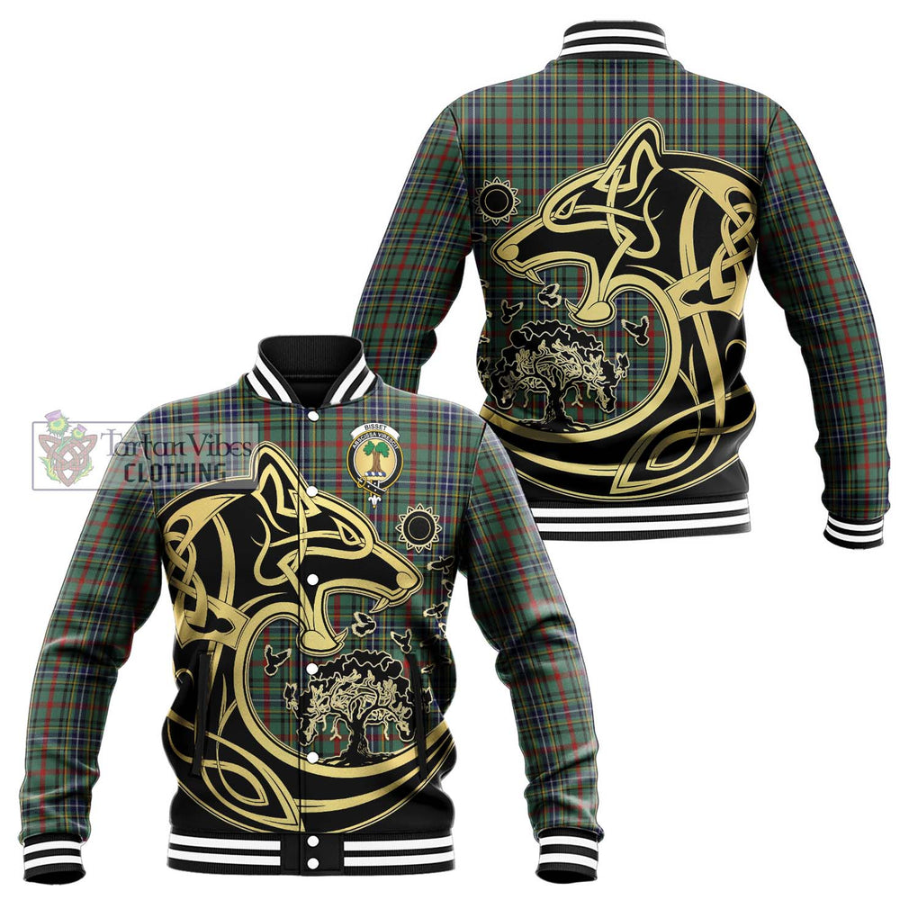 Bisset Tartan Baseball Jacket with Family Crest Celtic Wolf Style Unisex - Tartan Vibes Clothing