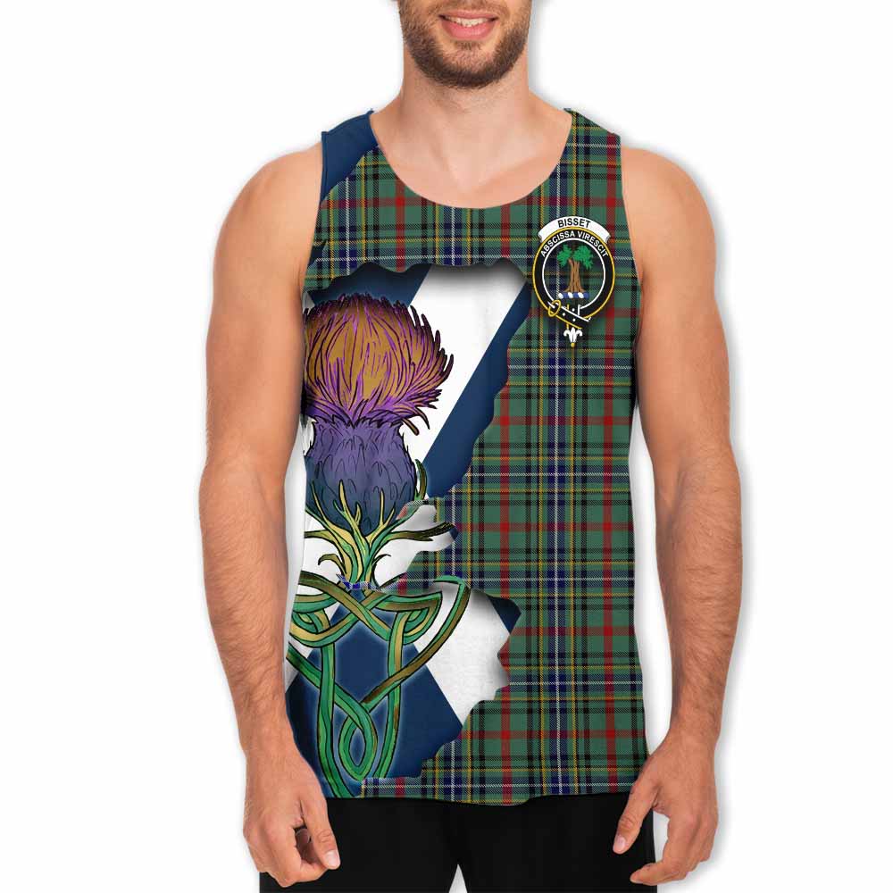Tartan Vibes Clothing Bisset Tartan Family Crest Men's Tank Top Scottish Thistle Celtic Inspired