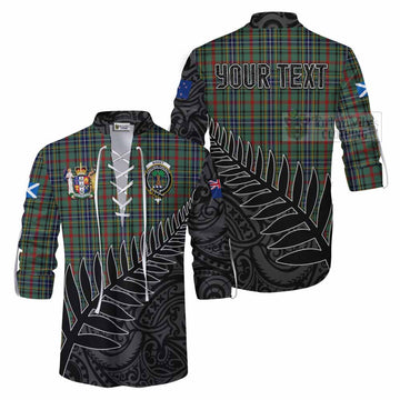 Bisset Crest Tartan Ghillie Kilt Shirt with New Zealand Silver Fern Half Style Men - Tartan Vibes Clothing