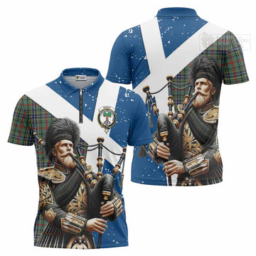 Bisset Tartan Zipper Polo Shirt with Family Crest Scottish Bagpiper Vibes Unisex - Tartan Vibes Clothing